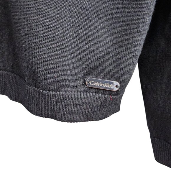 Calvin Klein Knit Long Sleeve V Neck Black Polo Collar Sweater - Picture 4 of 7